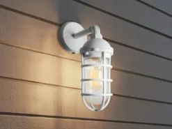 LED Außenwandleuchte aus Aluminium Weiß & Klarglas, Höhe 33cm
