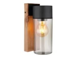 LED Außenwandleuchte aus Edelstahl in Holzoptik mit rauchfarbigem Glas H:22,5cm