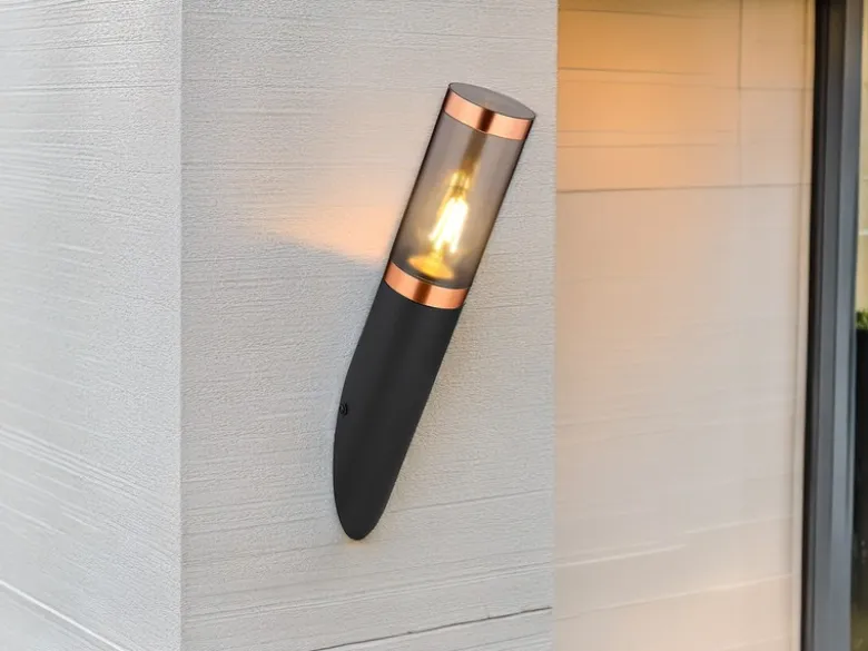 LED Außenwandleuchte aus Edelstahl in Schwarz & Kupfer, Höhe 41cm
