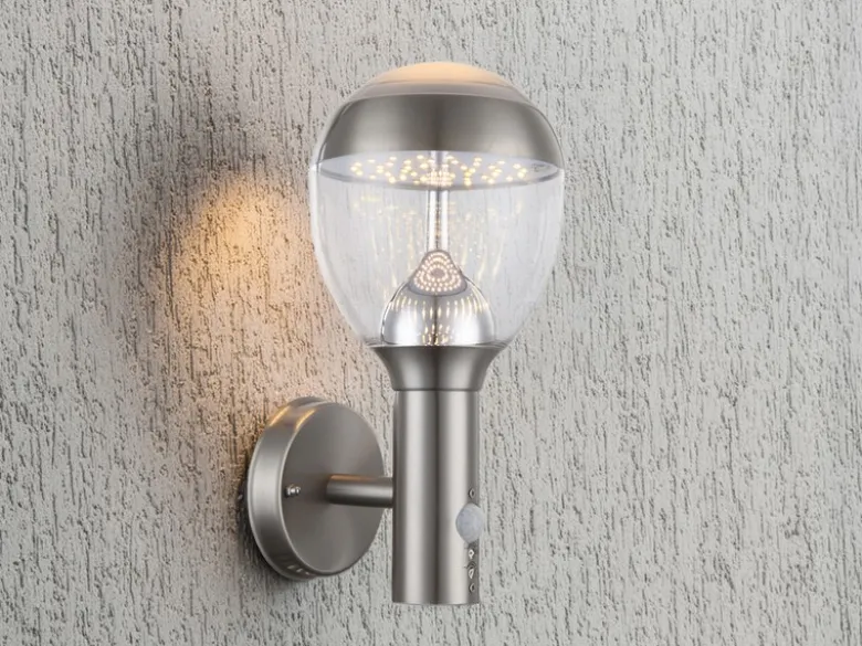 LED Außenwandleuchte CALLISTO mit Bewegungsmelder in Silber, Höhe 32cm