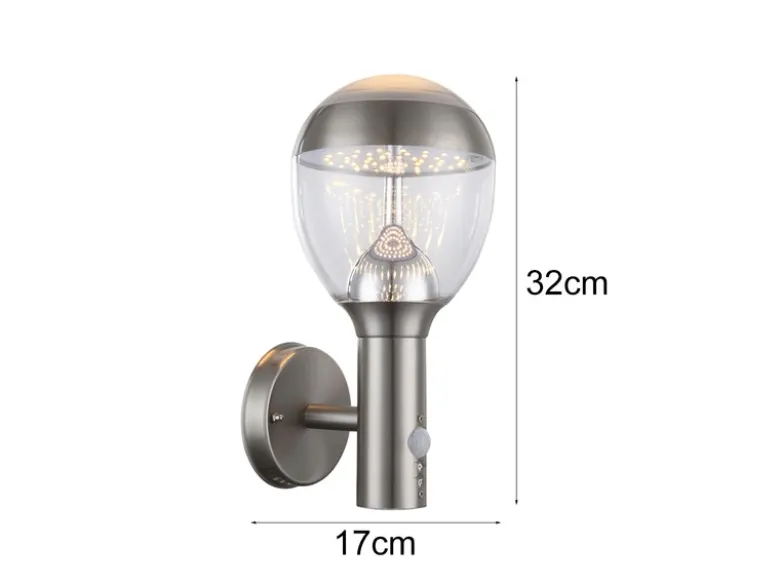 LED Außenwandleuchte CALLISTO mit Bewegungsmelder in Silber, Höhe 32cm