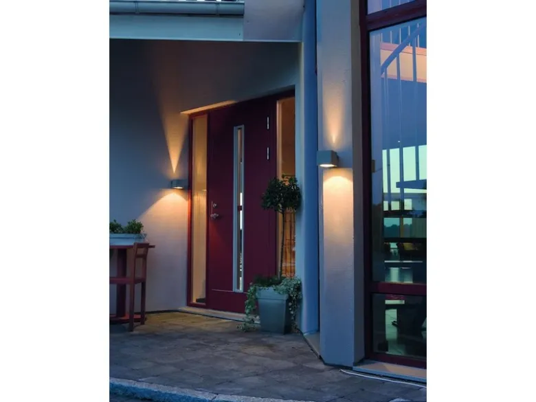 LED Außenwandleuchte eckiger Wandspot Up-Down, Höhe 9cm, Grau