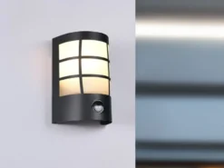 LED Außenwandleuchte Edelstahl Schwarz mit Bewegungsmelder, Höhe 20cm