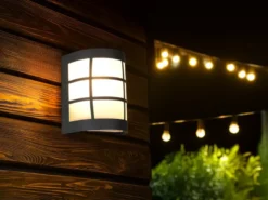 LED Außenwandleuchte Edelstahl Schwarz & Glas Weiß, Höhe 16cm