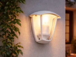 LED Außenwandleuchte Halbschale im Landhausstil Weiß, Höhe 20cm