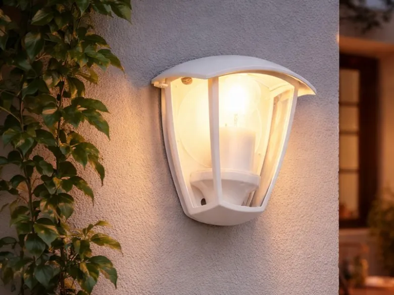 LED Außenwandleuchte Halbschale im Landhausstil Weiß, Höhe 20cm