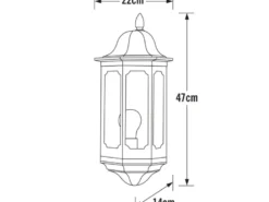 LED Außenwandleuchte, Halbschale Aluminium Schwarz, Höhe 47cm