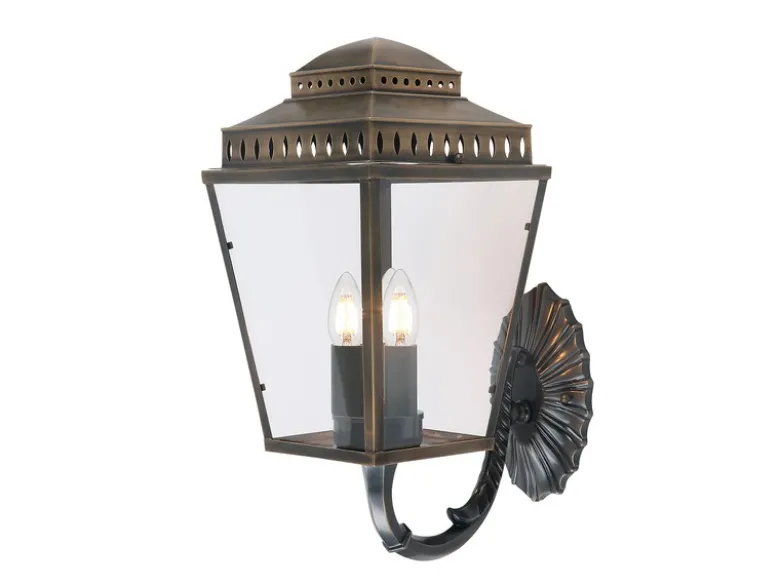 LED Außenwandleuchte im Landhausstil, Altmessing Höhe 48cm