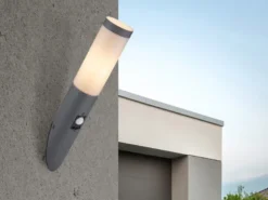 LED Außenwandleuchte in Anthrazit & Opal mit Bewegungsmelder, Höhe 41cm