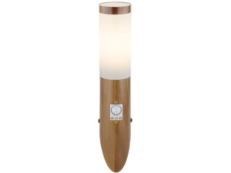 LED Außenwandleuchte in Holzoptik mit Bewegungsmelder, Höhe 40,5cm