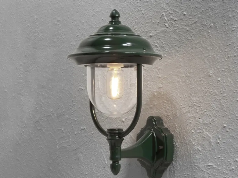 LED Außenwandleuchte Landhausstil Laterne stehend, Grün, Höhe 43cm