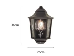 LED Außenwandleuchte Landhausstil Laterne Halbschale mit Bleiglas, Höhe 36cm