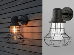 LED Außenwandleuchte Laterne mit Gitter Höhe 30cm, Braun-Gold