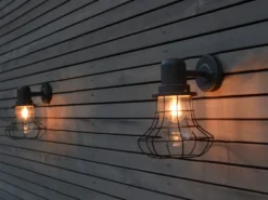 LED Außenwandleuchte Laterne mit Gitter Höhe 30cm, Braun-Gold