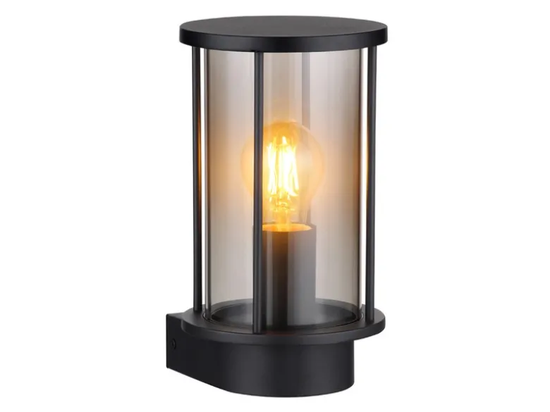 LED Außenwandleuchte Laterne aus Edelstahl mit Rauchglas, Höhe 25cm