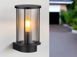 LED Außenwandleuchte Laterne aus Edelstahl mit Rauchglas, Höhe 25cm