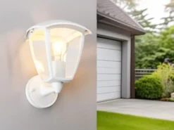 LED Außenwandleuchte Laterne stehend Landhausstil Weiß, Höhe 24cm