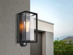 LED Außenwandleuchte Laterne mit Bewegungsmelder in Schwarz, Höhe 28cm