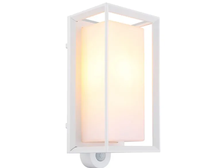 LED Außenwandleuchte Laterne mit Bewegungsmelder in Weiß, Höhe 28cm