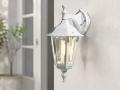 LED Außenwandleuchte Laterne hängend aus Aluminium Weiß, E27, Höhe 39cm