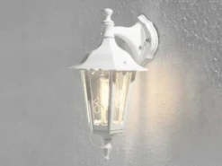 LED Außenwandleuchte Laterne hängend aus Aluminium Weiß, E27, Höhe 39cm