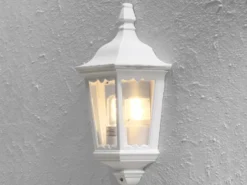 LED Außenwandleuchte Laternen Halbschale, E27, Aluminium Weiß, Höhe 44,5cm