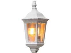 LED Außenwandleuchte Laternen Halbschale, E27, Aluminium Weiß, Höhe 44,5cm