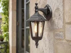 LED Außenwandleuchte Laterne hängend aus Aluminium Schwarz, E27, Höhe 39cm