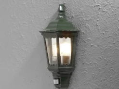 LED Außenwandleuchte mit Bewegungsmelder, Laternen Halbschale, Grün Höhe 49,5cm