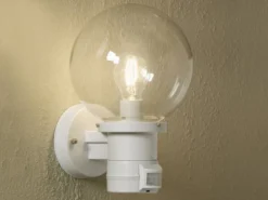LED Außenwandleuchte mit Bewegungsmelder, Weiß mit Glas Kugel Ø 20cm