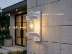 LED Außenwandleuchte mit Bewegungsmelder, Laterne Weiß, Höhe 33cm