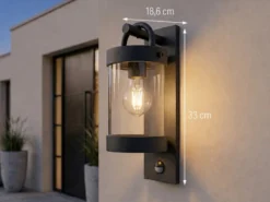 LED Außenwandleuchte mit Bewegungsmelder, Laterne Anthrazit, Höhe 33cm