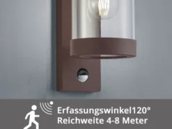 LED Außenwandleuchte mit Bewegungsmelder, Laterne Rostoptik, Höhe 33cm
