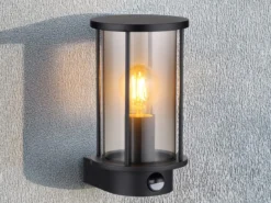 LED Außenwandleuchte mit Bewegungsmelder aus Edelstahl & Rauchglas, H: 25cm