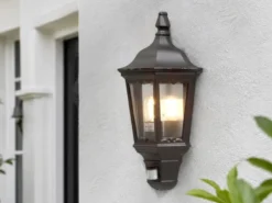 LED Außenwandleuchte mit Bewegungsmelder, Laternen Halbschale, Schwarz H: 49,5cm