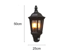 LED Außenwandleuchte mit Bewegungsmelder, Laternen Halbschale, Schwarz H: 49,5cm