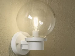 LED Außenwandleuchte mit Dämmerungssensor, Weiß mit Glas Kugel Ø 20cm
