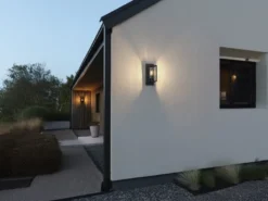 LED Außenwandleuchte mit Dämmerungssensor, H: 40cm Edelstahl Schwarz