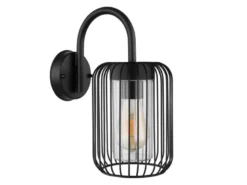 LED Außenwandleuchte mit Gitterschirm aus schwarzem Edelstahl, Höhe 32,5cm