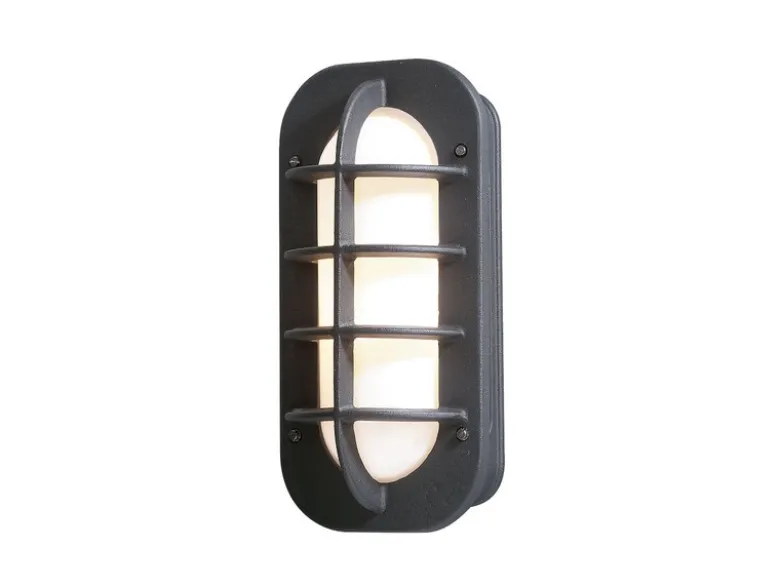 LED Außenwandleuchte mit Steckdose, Alu Schwarz & Opalglas, Höhe 36cm