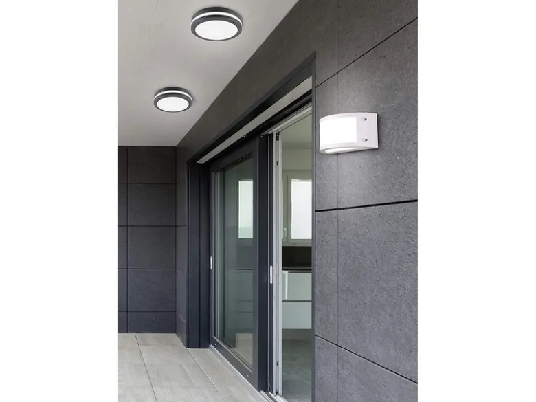 LED Außenwandleuchten 2er Set halbrund in Anthrazit, Breite 24,8 cm