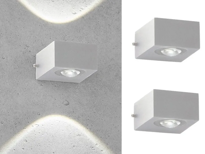 LED Außenwandleuchten 2er SET Silber mit Up and Down Licht - 8cm breit
