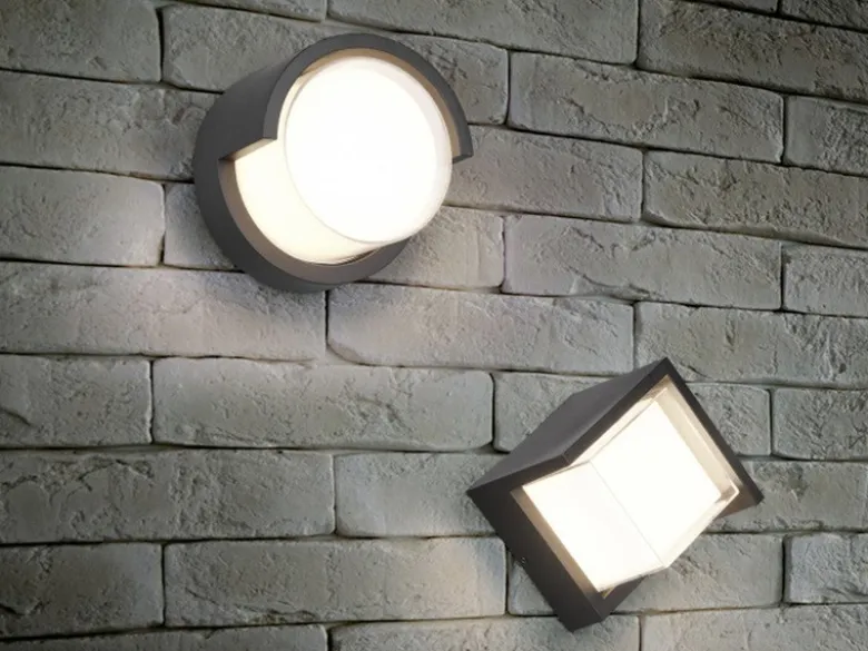LED Außenwandleuchten 2er SET Schwarz Fassadenbeleuchtung Würfel eckig 15x15cm