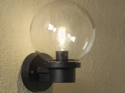 LED Außenwandleuchte, Schwarz, Höhe 29cm mit Glas Kugel Ø 20cm