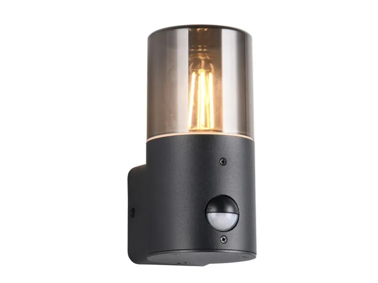 LED Außenwandleuchte Schwarz & Rauchfarbig mit Bewegungsmelder, Höhe 17,5cm