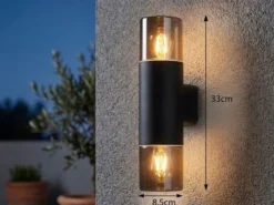 LED Außenwandleuchte Up and Down in Schwarz & Rauchfarbig E27, Höhe 33cm