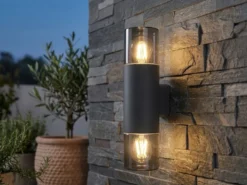 LED Außenwandleuchte Up and Down in Schwarz & Rauchfarbig E27, Höhe 33cm