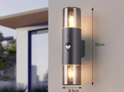 LED Außenwandleuchte Up & Down mit Bewegungsmelder, Rauchgrau Schwarz, Höhe 33cm