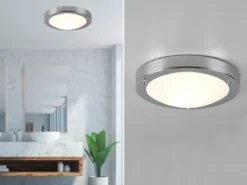 LED Bad Deckenleuchte in Chrom mit Glas Opal Weiß Badlampen, Ø 31,5cm