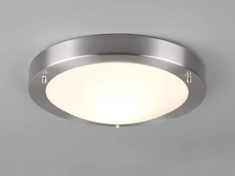 LED Bad Deckenleuchte in Silber mit Glas Opal Weiß Badlampen, Ø 31,5cm